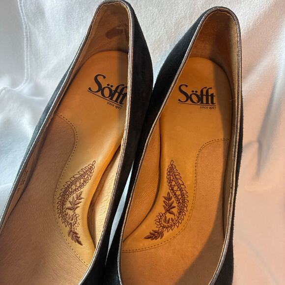 Sofft Black Suede Pumps Peep Toe Comfort Colorblock Heels Size 10M Jewel Tones - Picture 6 of 11